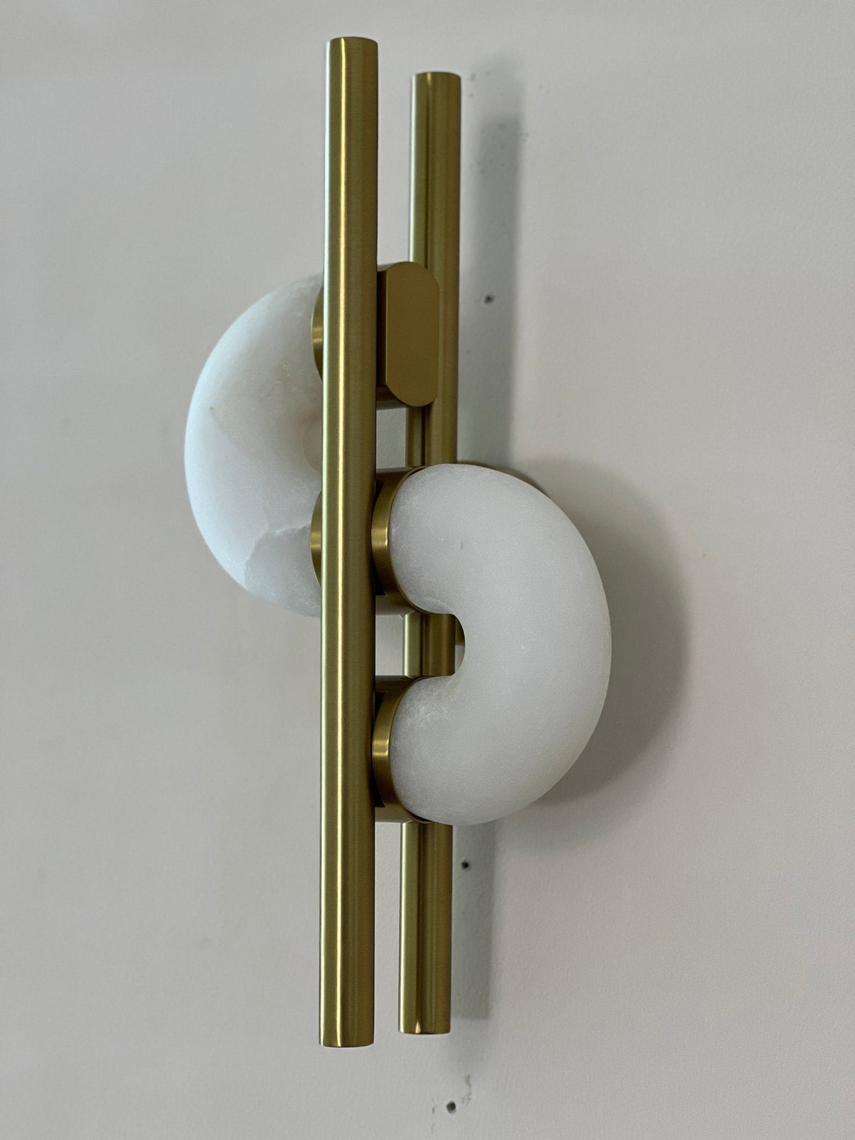 Aurelia Alabaster Wall Sconce in Brushed Gold, Dual Disc LED Light