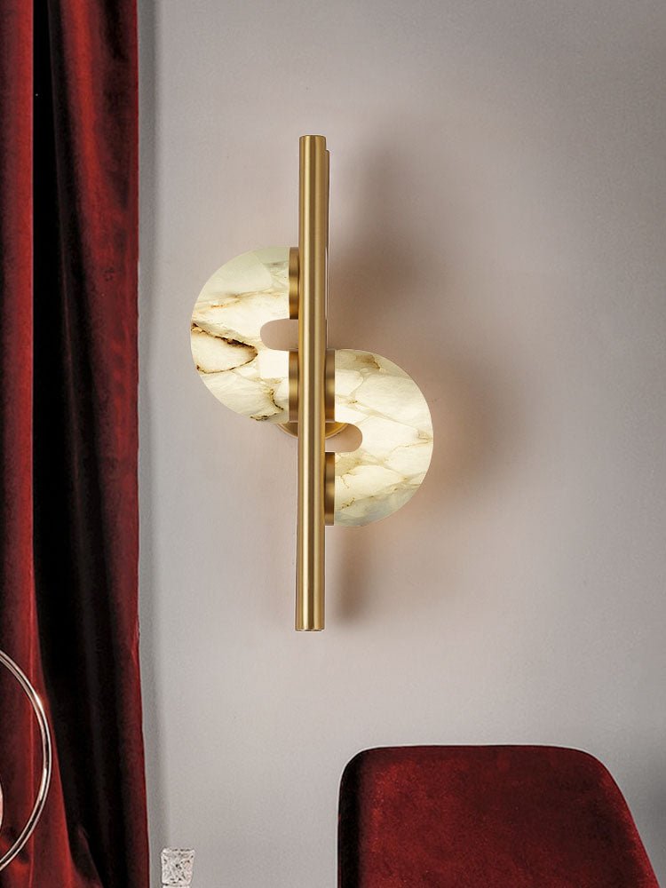 Aurelia Alabaster Wall Sconce in Brushed Gold, Dual Disc LED Light