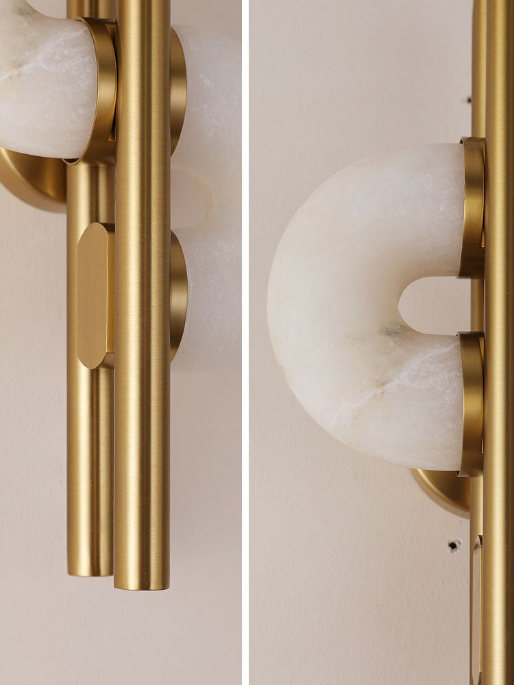 Aurelia Alabaster Wall Sconce in Brushed Gold, Dual Disc LED Light