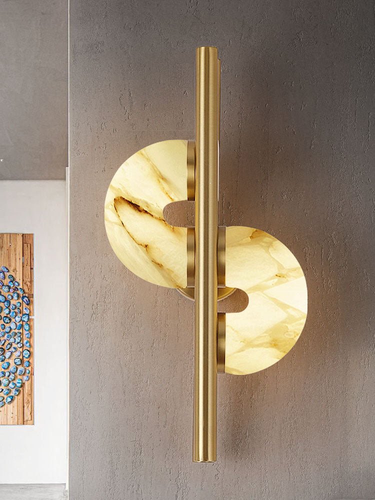 Aurelia Alabaster Wall Sconce in Brushed Gold, Dual Disc LED Light