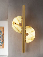 Aurelia Alabaster Wall Sconce in Brushed Gold, Dual Disc LED Light