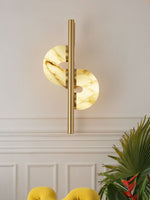 Aurelia Alabaster Wall Sconce in Brushed Gold, Dual Disc LED Light