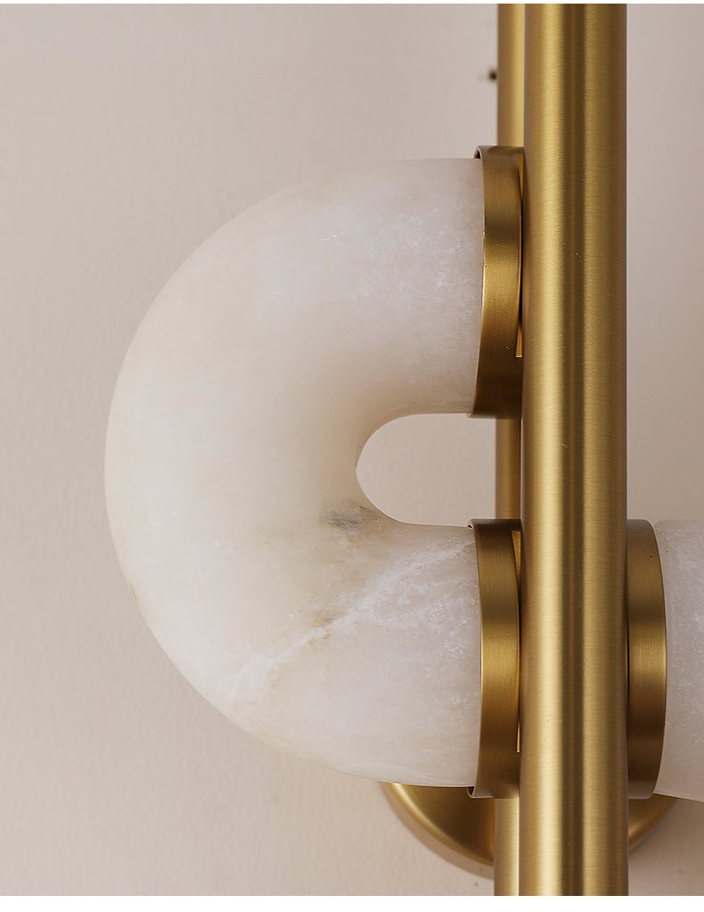 Aurelia Alabaster Wall Sconce in Brushed Gold, Dual Disc LED Light