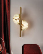 Aurelia Alabaster Wall Sconce in Brushed Gold, Dual Disc LED Light