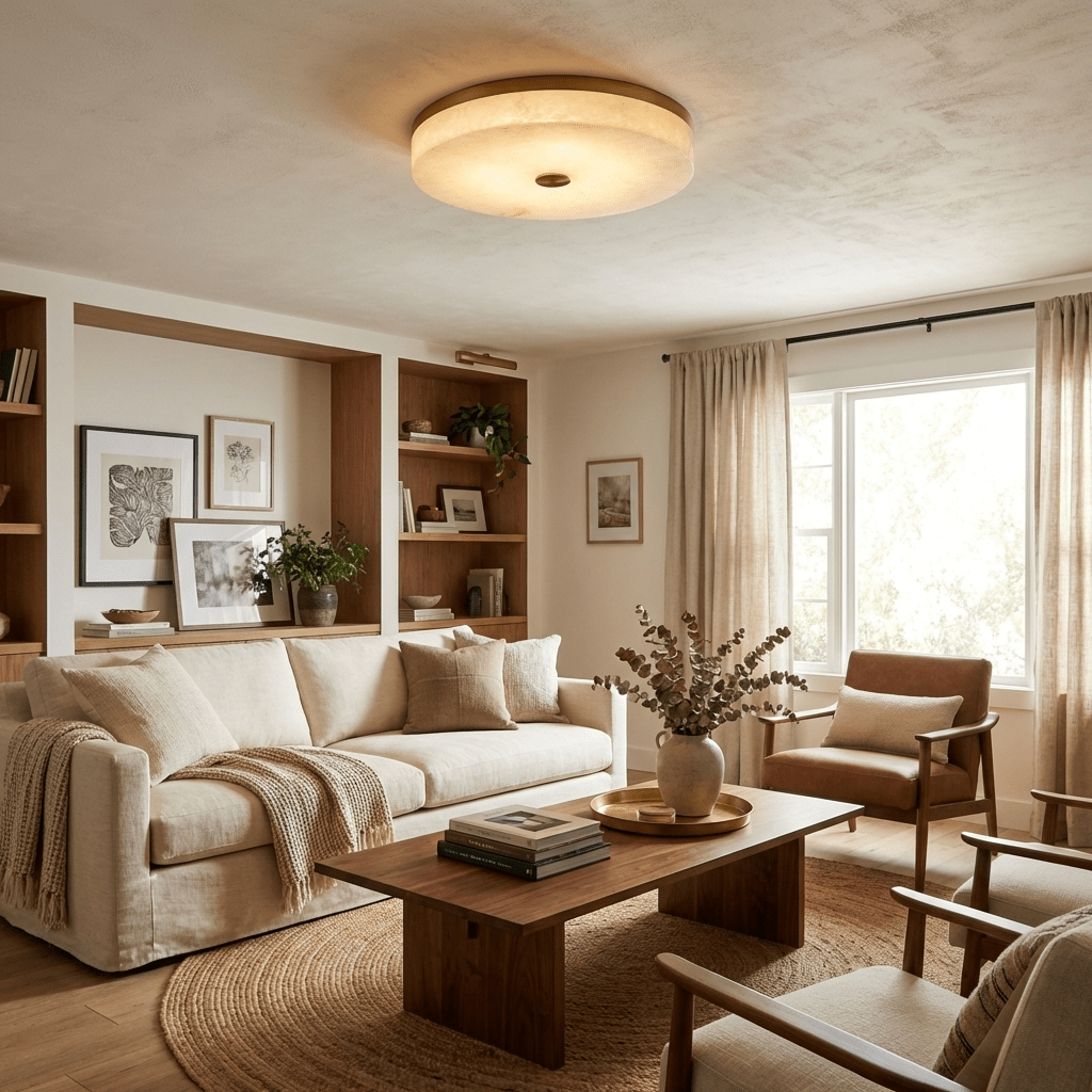 Aurelia Flush Mount Ceiling Light in Alabaster and Brass