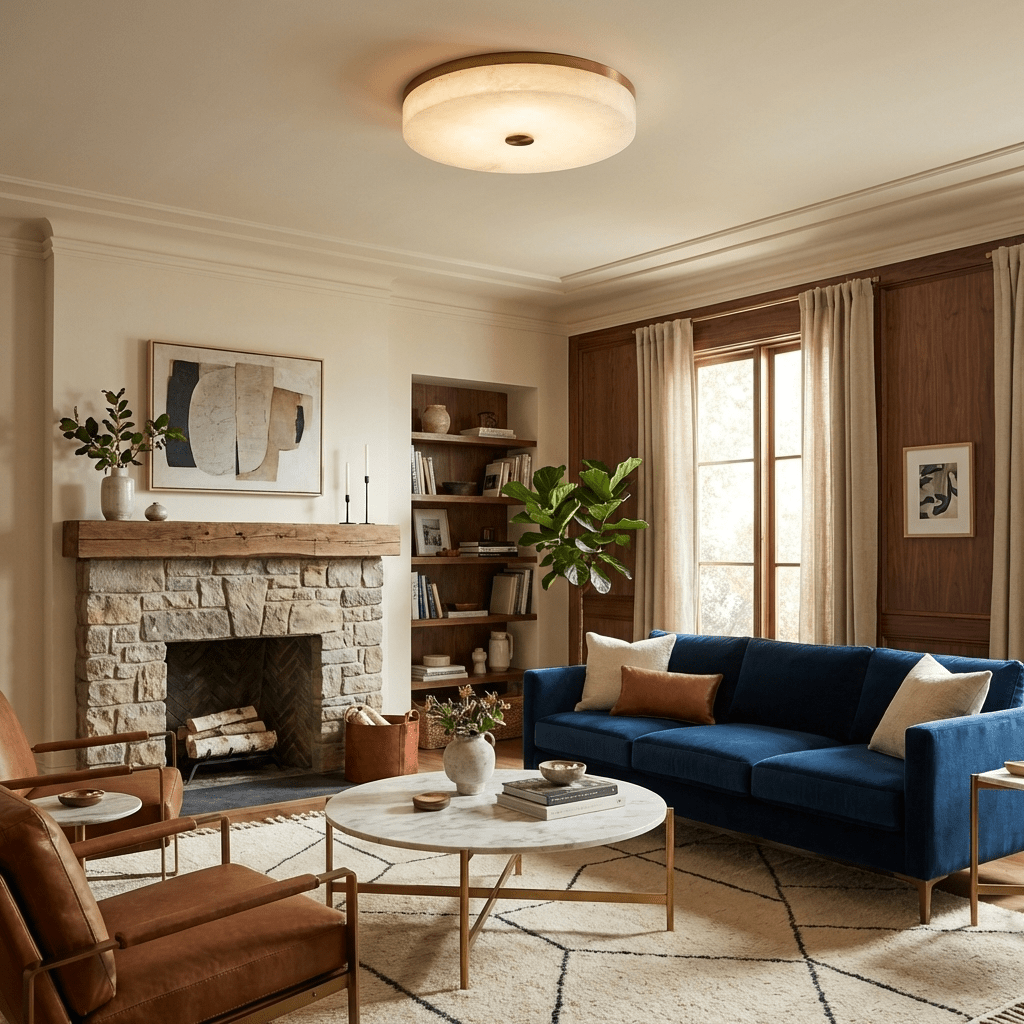 Aurelia Flush Mount Ceiling Light in Alabaster and Brass