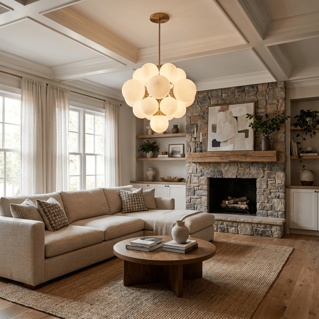 Aurelia Alabaster Cluster Chandelier in Brushed Brass