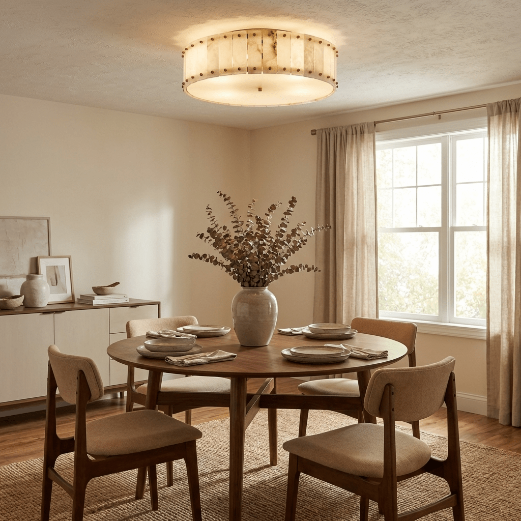 Aurelia Alabaster Ring Ceiling Light – Modern Flush Mount in Natural Stone & Gold