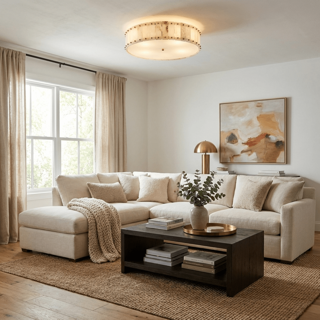 Aurelia Alabaster Ring Ceiling Light – Modern Flush Mount in Natural Stone & Gold