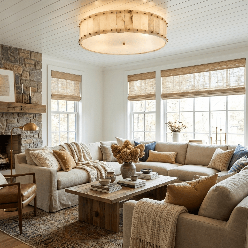 Aurelia Alabaster Ring Ceiling Light – Modern Flush Mount in Natural Stone & Gold