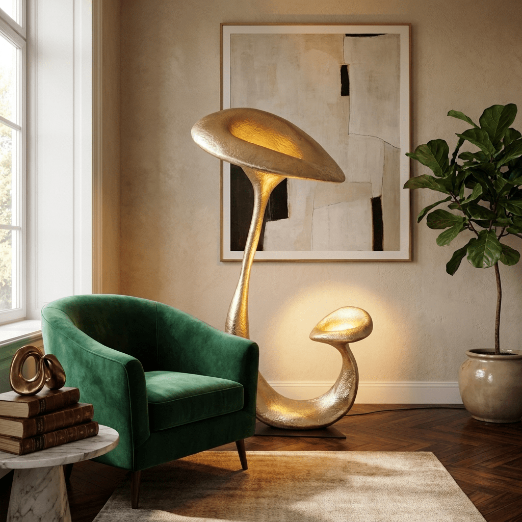 Aurelia Bloom Sculptural Floor Lamp with Gold Finish, Modern Art Deco Lighting