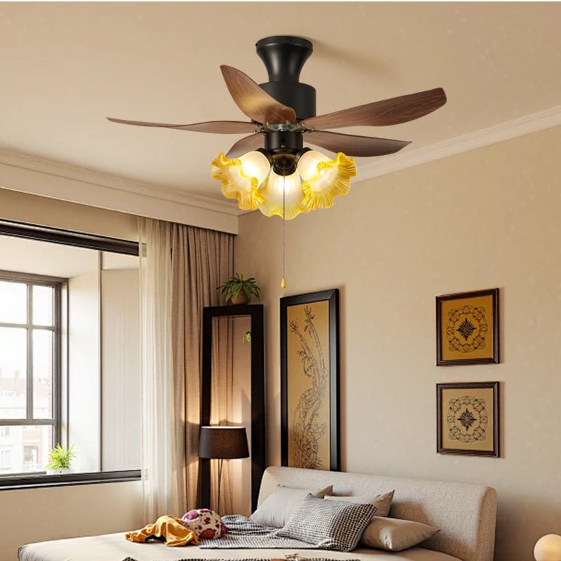 Aurelia Blossom Ceiling Fan Light with Wood Blades and Glass Shades