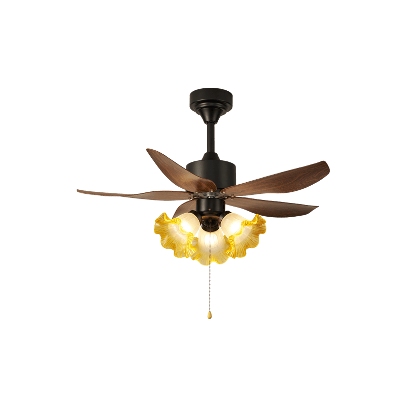 Aurelia Blossom Ceiling Fan Light with Wood Blades and Glass Shades