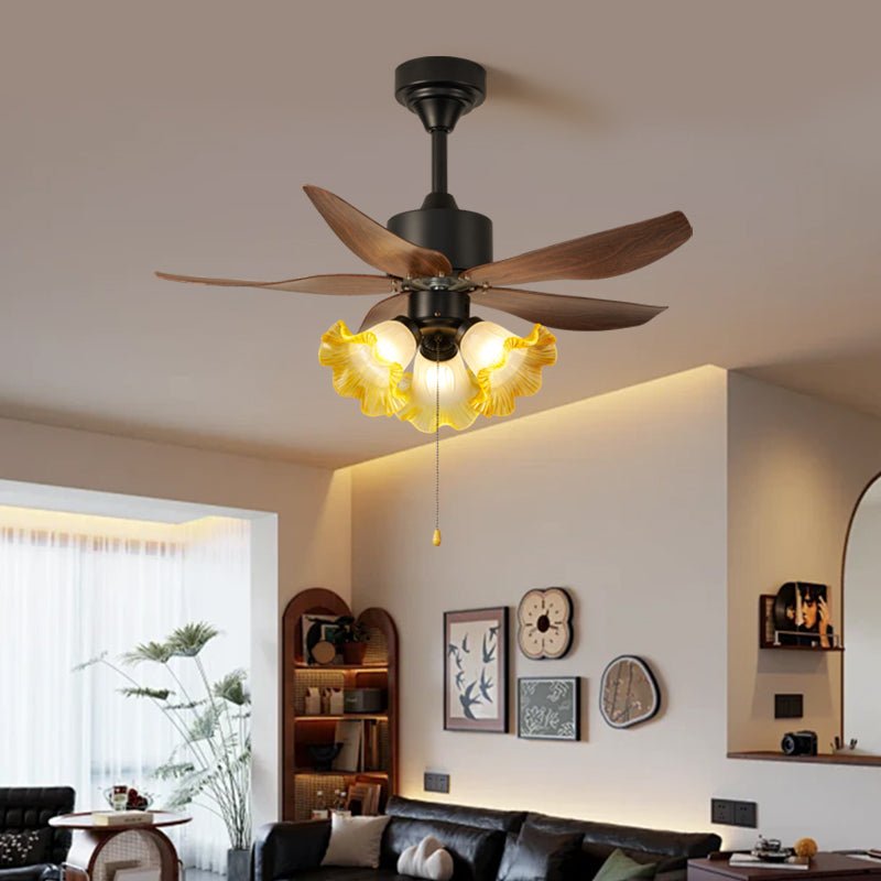 Aurelia Blossom Ceiling Fan Light with Wood Blades and Glass Shades