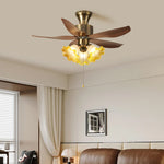 Aurelia Blossom Ceiling Fan Light with Wood Blades and Glass Shades