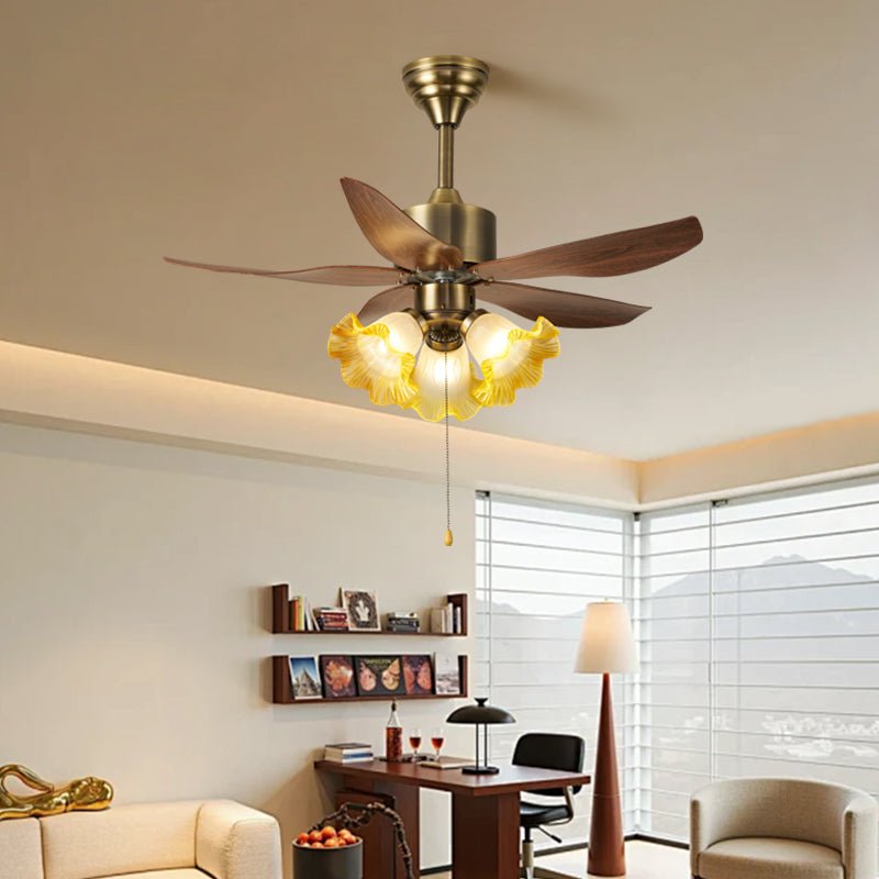 Aurelia Blossom Ceiling Fan Light with Wood Blades and Glass Shades