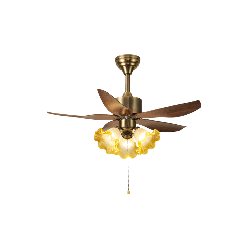 Aurelia Blossom Ceiling Fan Light with Wood Blades and Glass Shades