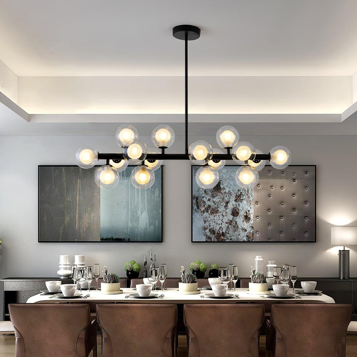 Aurelia 16-Light Glass Globe Chandelier in Black Metal for Dining Room