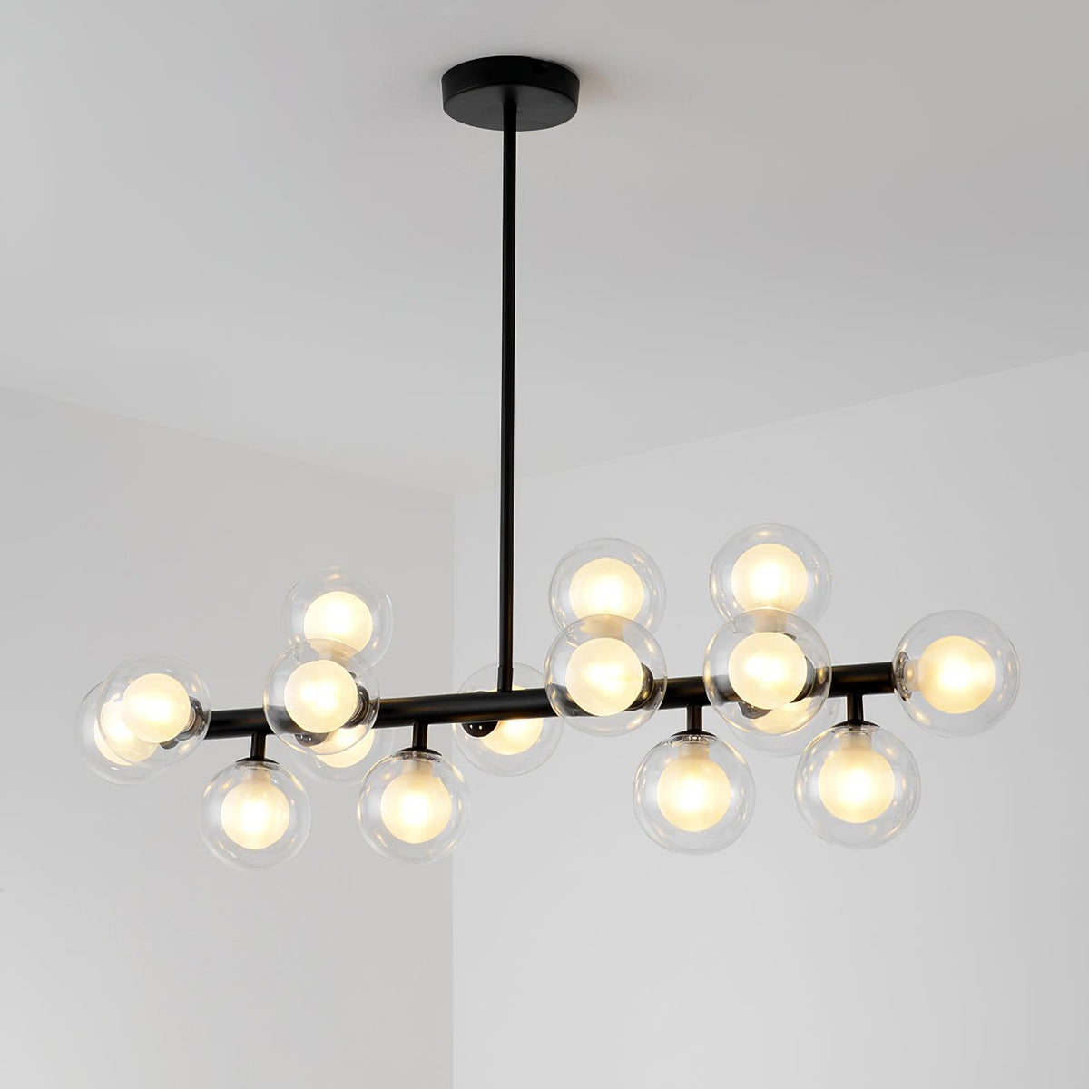 Aurelia 16-Light Glass Globe Chandelier in Black Metal for Dining Room