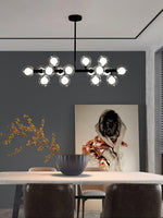 Aurelia 16-Light Glass Globe Chandelier in Black Metal for Dining Room
