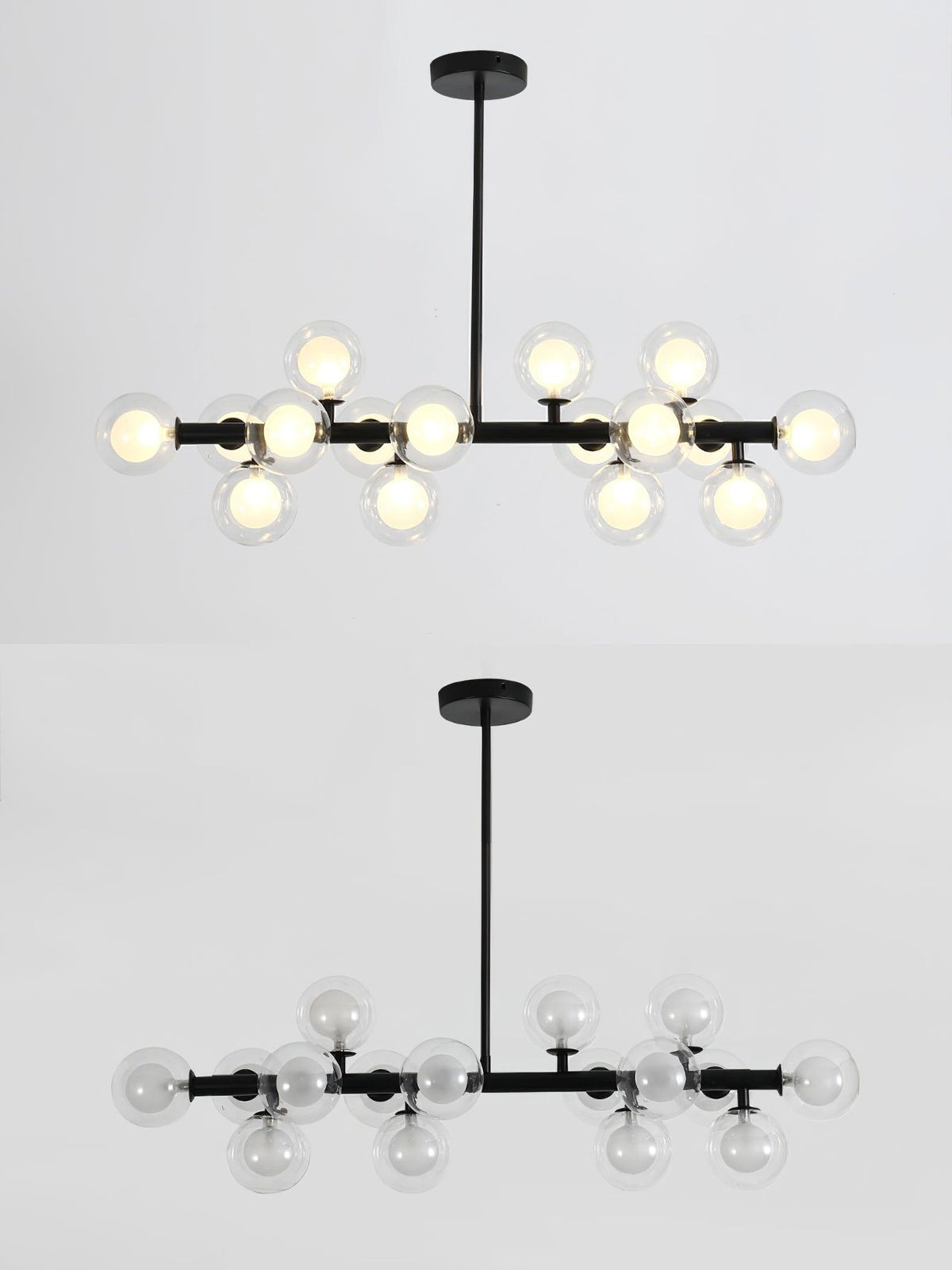 Aurelia 16-Light Glass Globe Chandelier in Black Metal for Dining Room