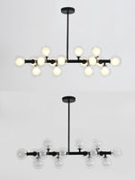 Aurelia 16-Light Glass Globe Chandelier in Black Metal for Dining Room