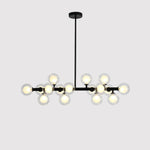 Aurelia 16-Light Glass Globe Chandelier in Black Metal for Dining Room