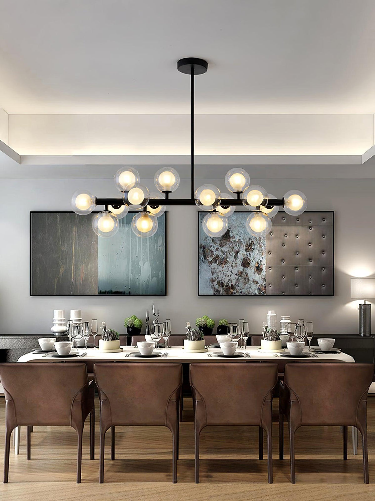 Aurelia 16-Light Glass Globe Chandelier in Black Metal for Dining Room