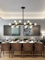 Aurelia 16-Light Glass Globe Chandelier in Black Metal for Dining Room
