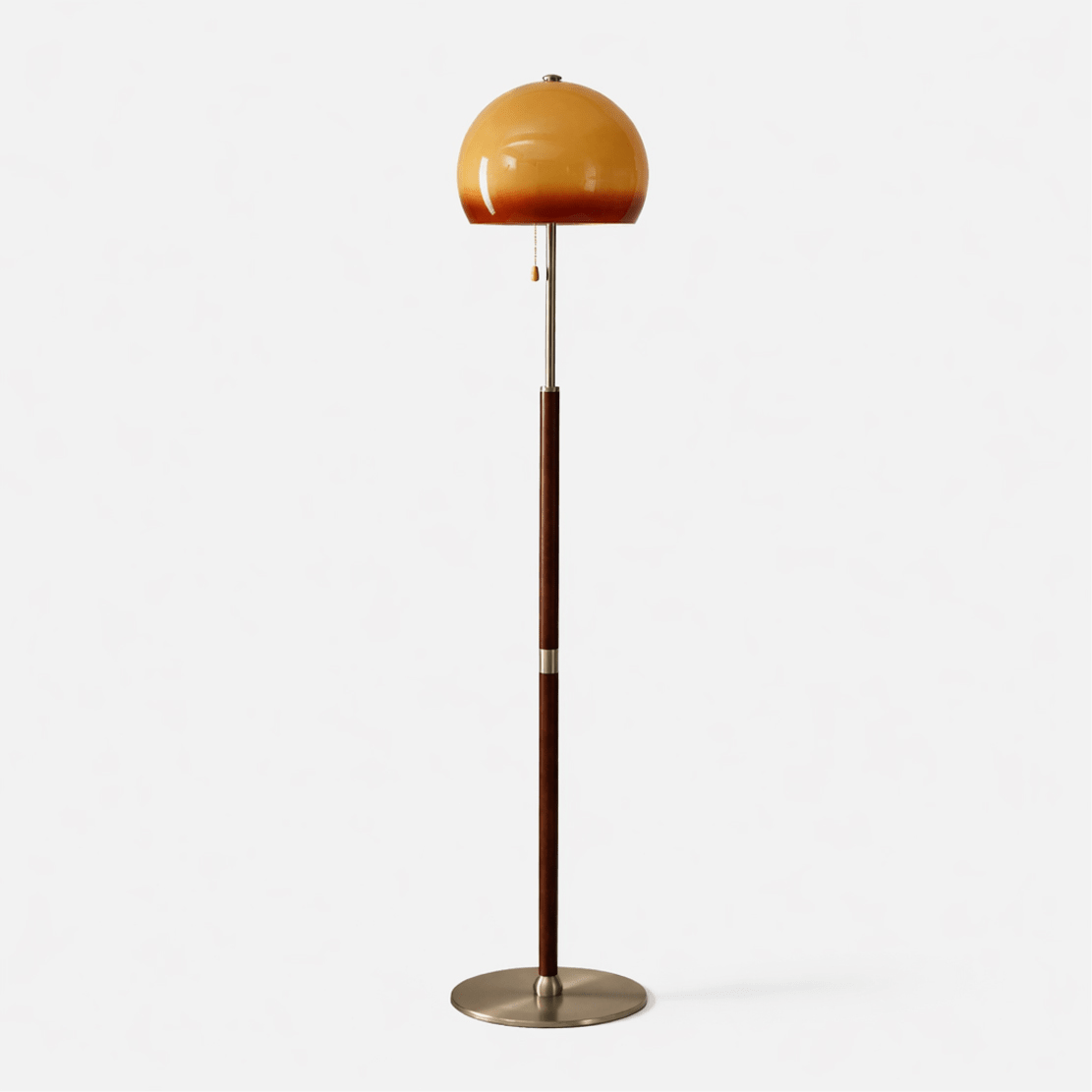Aurelia Dome Floor Lamp with Amber Glass Shade and Wooden Stem