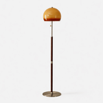 Aurelia Dome Floor Lamp with Amber Glass Shade and Wooden Stem