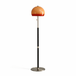 Aurelia Dome Floor Lamp with Amber Glass Shade and Wooden Stem