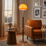 Aurelia Dome Floor Lamp with Amber Glass Shade and Wooden Stem