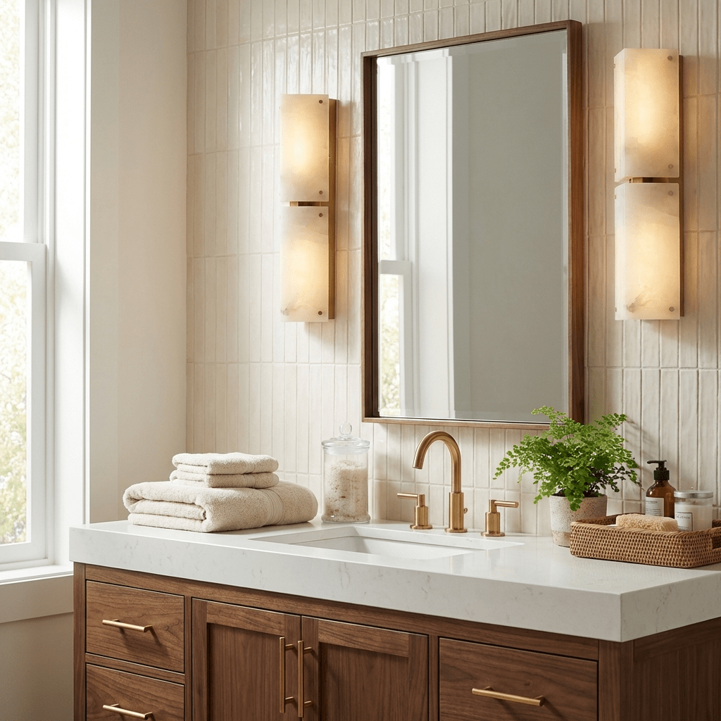 Aurelia Double Panel Alabaster Wall Sconce in Brass