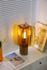 Aurelia Amber Glass Table Lamp with Brass Base for Bedside and Living Room