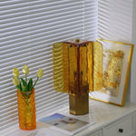 Aurelia Amber Glass Table Lamp with Brass Base for Bedside and Living Room
