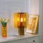 Aurelia Amber Glass Table Lamp with Brass Base for Bedside and Living Room