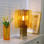 Aurelia Amber Glass Table Lamp with Brass Base for Bedside and Living Room