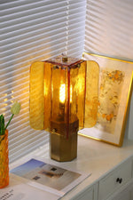Aurelia Amber Glass Table Lamp with Brass Base for Bedside and Living Room