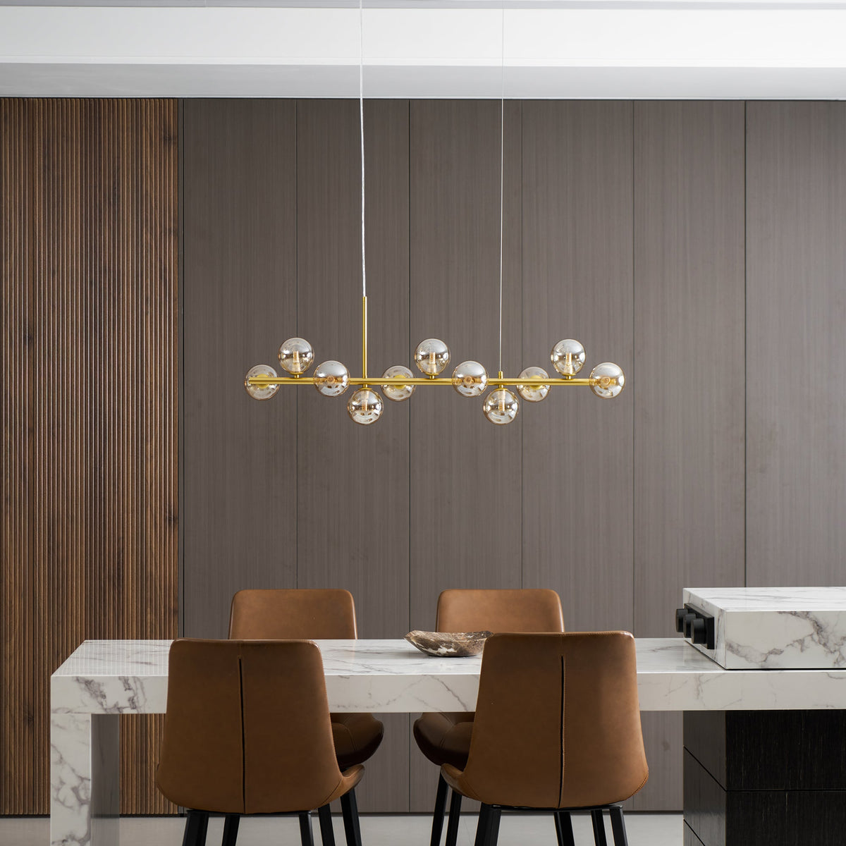 Aurelia Globe Chandelier – Modern Glass & Gold Pendant Light for Dining Room