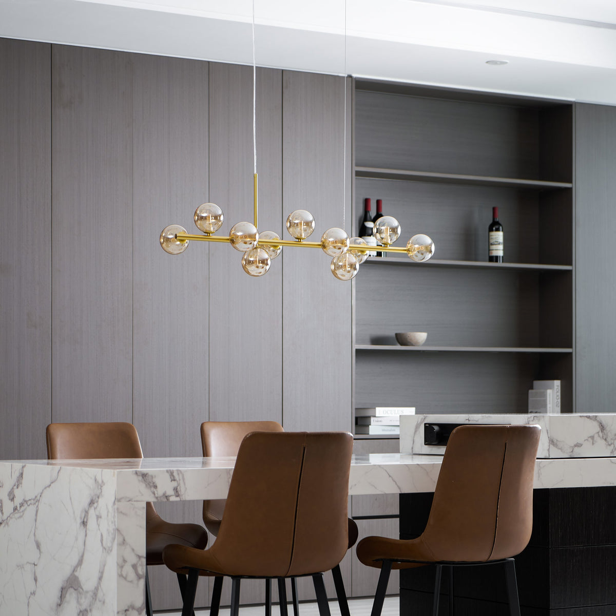 Aurelia Globe Chandelier – Modern Glass & Gold Pendant Light for Dining Room