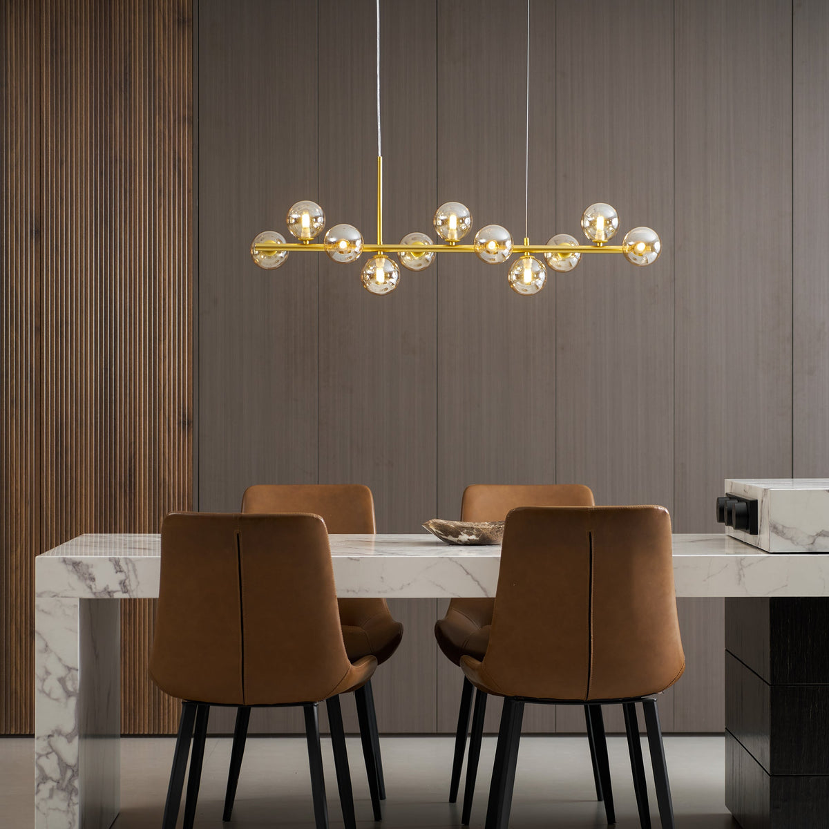 Aurelia Globe Chandelier – Modern Glass & Gold Pendant Light for Dining Room