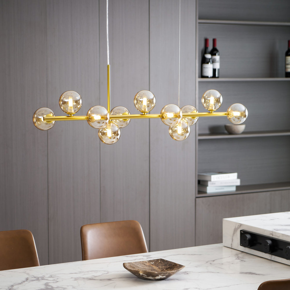 Aurelia Globe Chandelier – Modern Glass & Gold Pendant Light for Dining Room