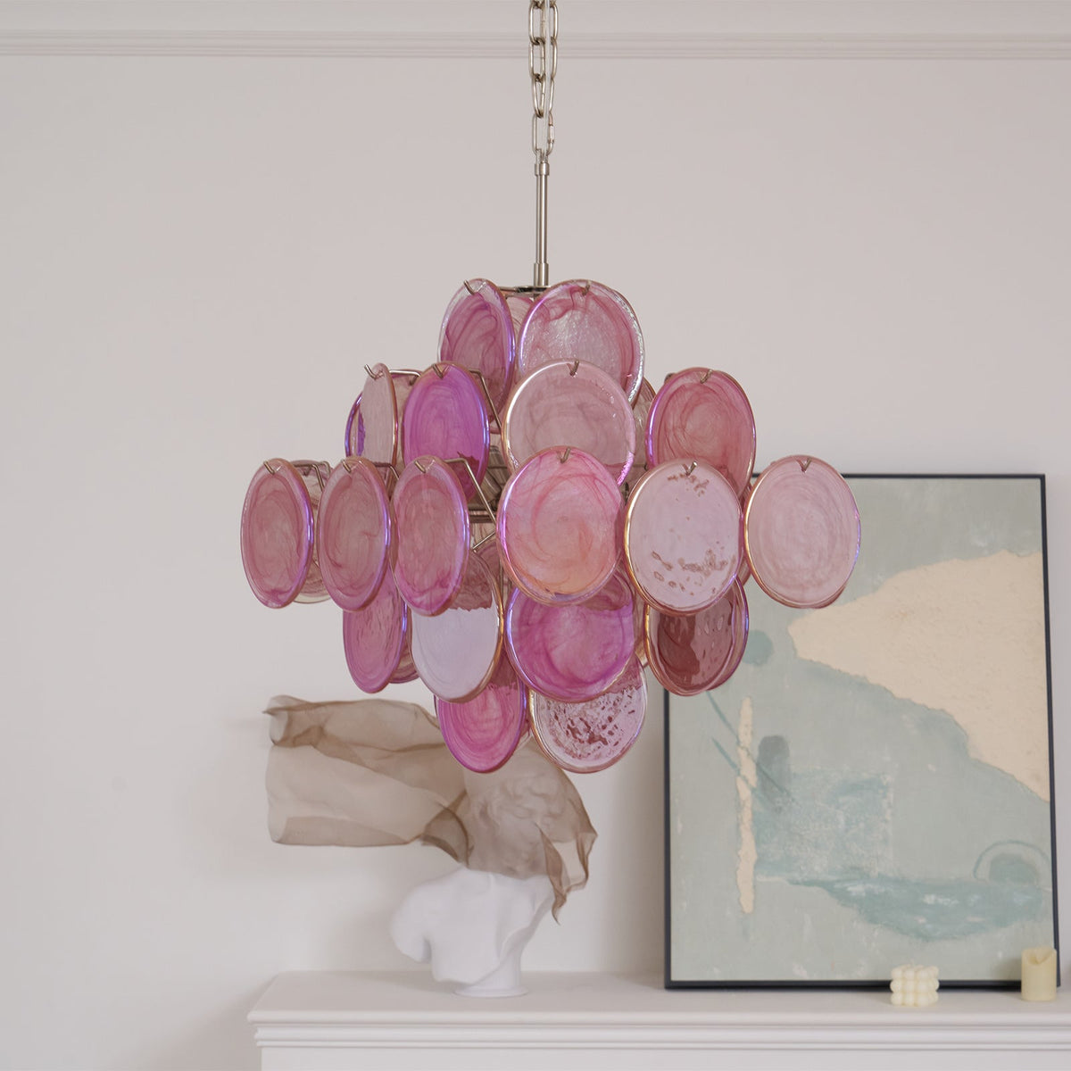Aurelia Pink Glass Chandelier – Handcrafted Murano-Style Pendant Light for Elegant Interiors