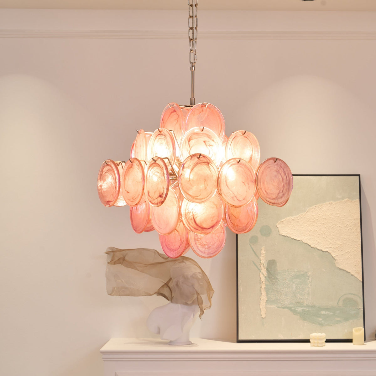 Aurelia Pink Glass Chandelier – Handcrafted Murano-Style Pendant Light for Elegant Interiors