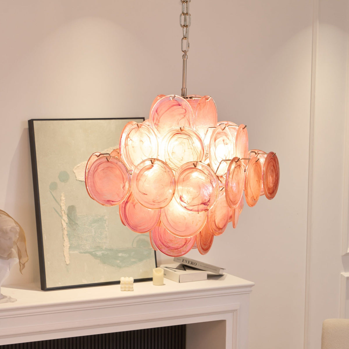 Aurelia Pink Glass Chandelier – Handcrafted Murano-Style Pendant Light for Elegant Interiors