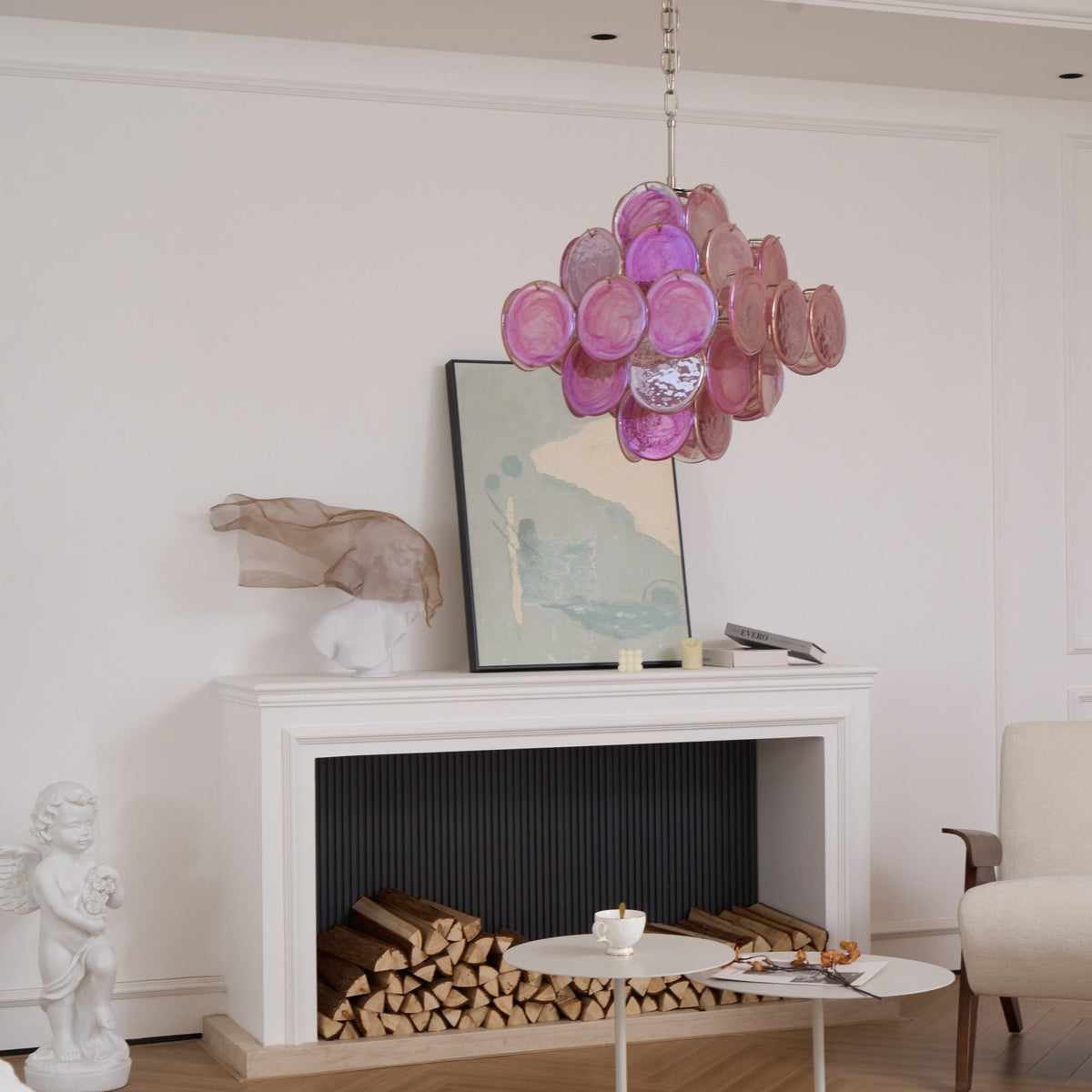 Aurelia Pink Glass Chandelier – Handcrafted Murano-Style Pendant Light for Elegant Interiors