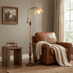 Aurelia Scroll Floor Lamp – Vintage Brass & Scalloped Glass Standing Light