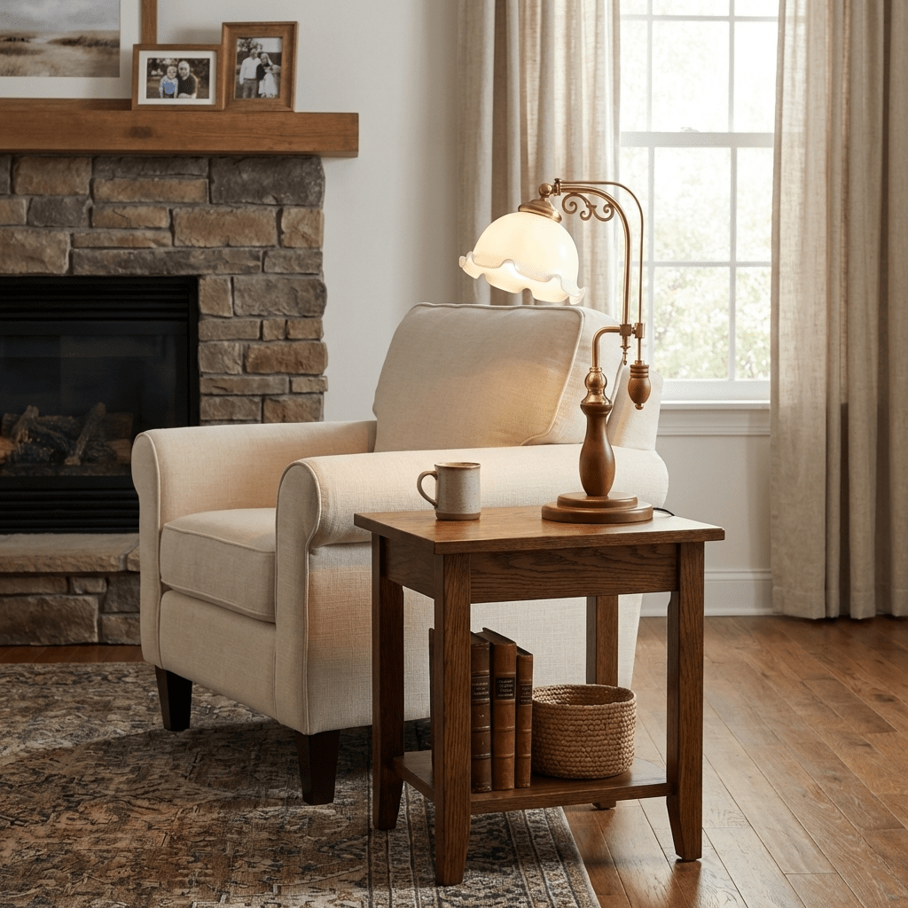 Aurelia Scroll Table Lamp with Brass Accents and Scalloped Glass Shade