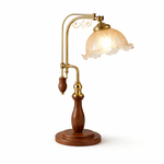 Aurelia Scroll Table Lamp with Brass Accents and Scalloped Glass Shade